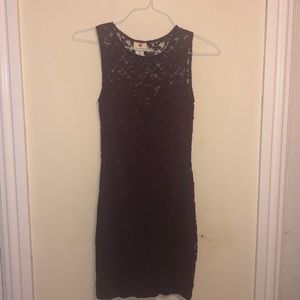 Burgundy lace, knee-length dress
